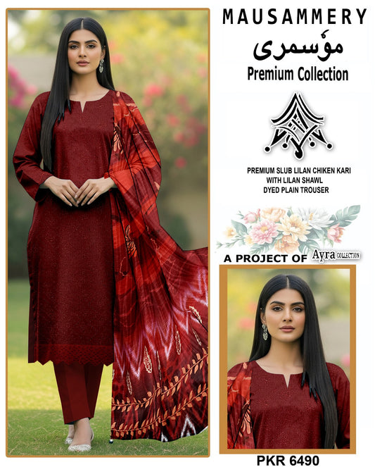 Elegant Three Piece Chickenkari Suit for Women